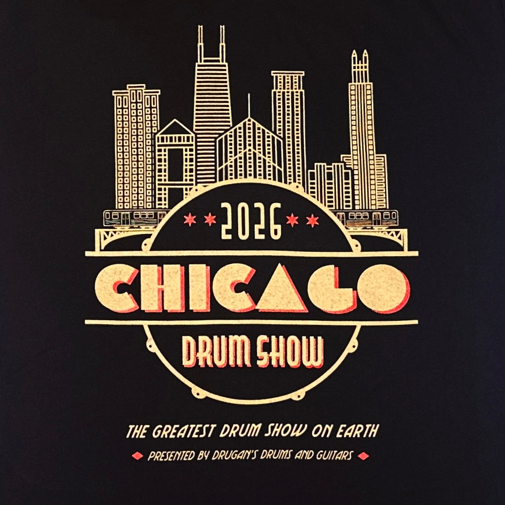 2026 Chicago Drum Show Shirt - Art Deco Skyline (Black)
