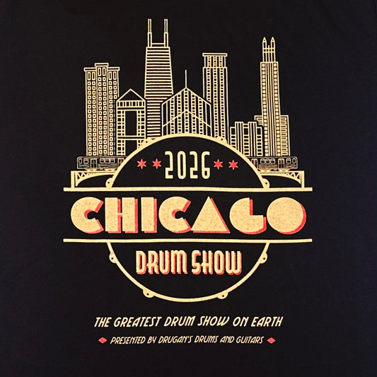 2026 Chicago Drum Show Shirt - Art Deco Skyline (Black)