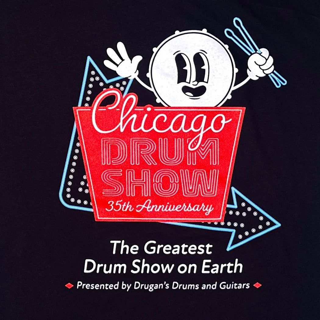 2026 Chicago Drum Show Shirt - 35th Anniversary Neon Sign (Black)