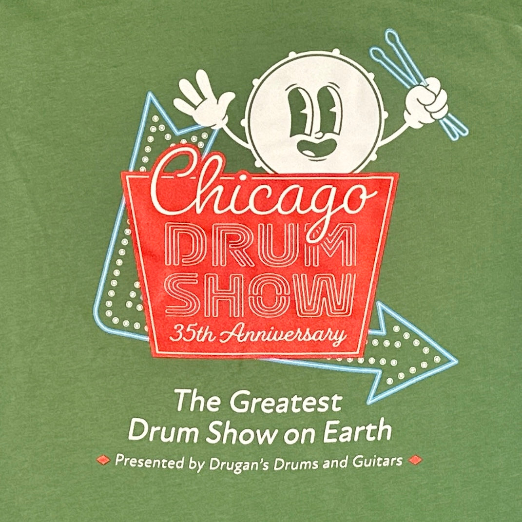 2026 Chicago Drum Show Shirt - 35th Anniversary Neon Sign (Leaf)