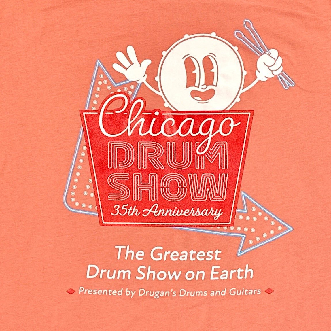 2026 Chicago Drum Show Shirt - 35th Anniversary Neon Sign (Sunset)
