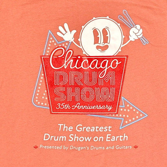 2026 Chicago Drum Show Shirt - 35th Anniversary Neon Sign (Sunset)